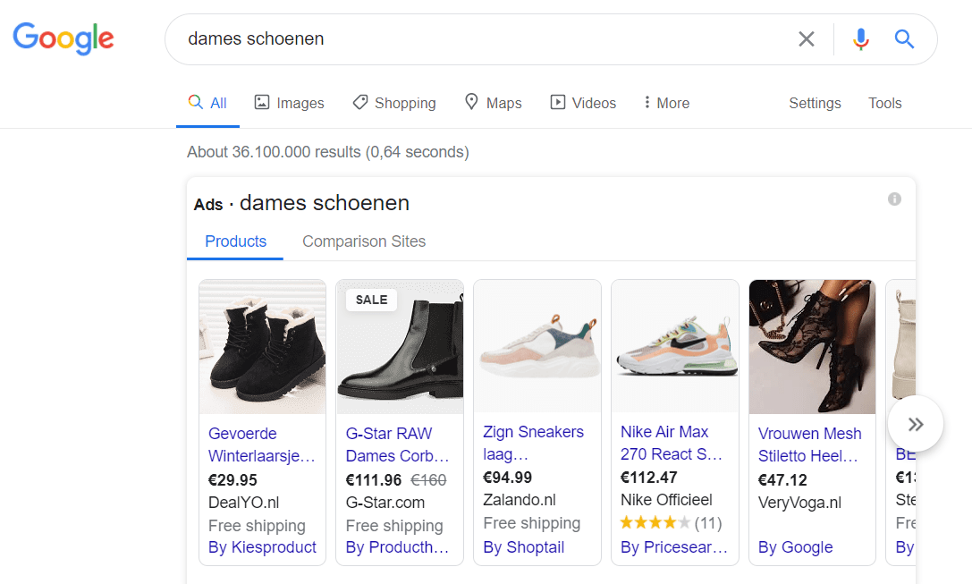 Carrousels met afbeeldingen in de zoekmachine van Google