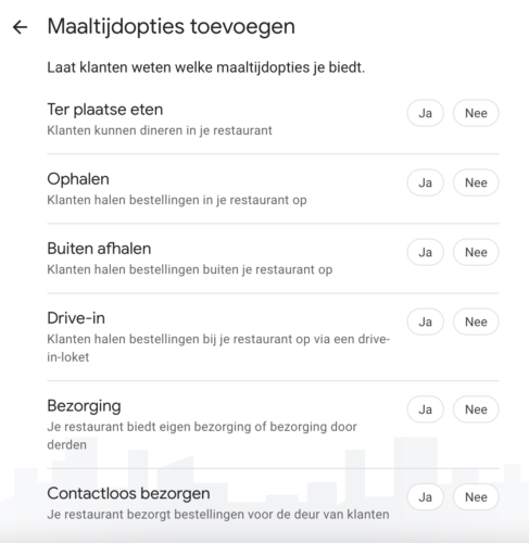 Maaltijdopties toevoegen binnen Google Mijn Bedrijf