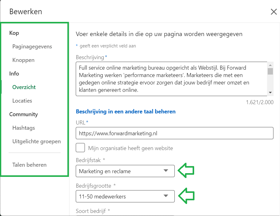 LinkedIN bedrijfsprofiel bedrijfsgegevens toevoegen