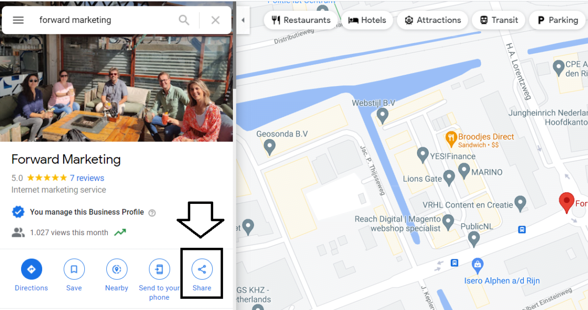 Google Maps share functie