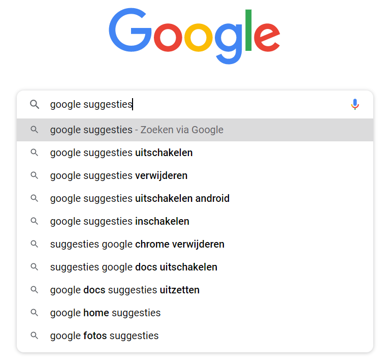 Google geeft suggesties zodra je een zoekwoord invoert in de zoekmachine